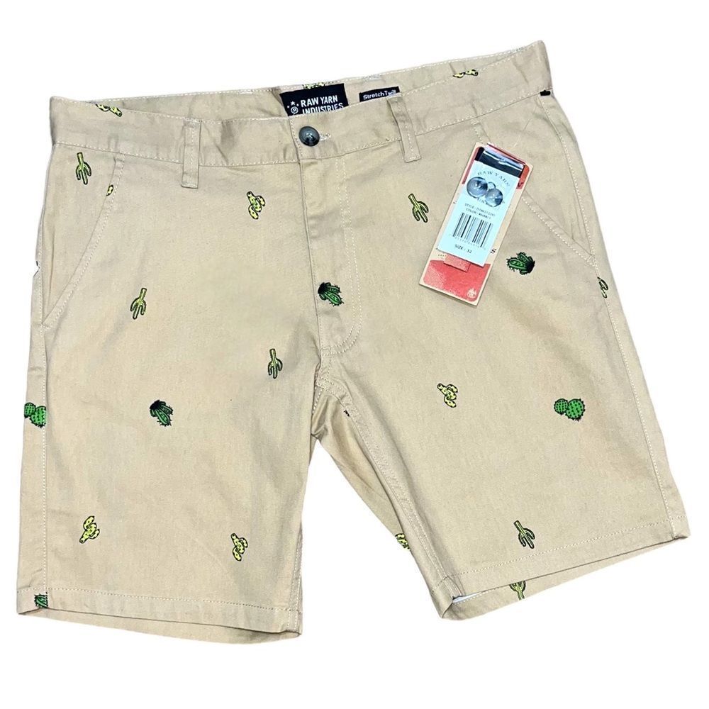 RAW YARN INDUSTRIES KHAKI SHORTS WITH CACTUS PRINT | NEW WITH TAGS | SZ 32